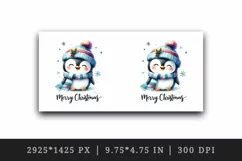 Watercolor cute penguin hat scarf Merry Christmas greeting quote print 20 oz tumbler skinny mug wrap clipart t-shirt sublimation printable design