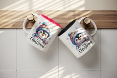 Watercolor cute penguin hat scarf Merry Christmas greeting quote print 20 oz tumbler skinny mug wrap clipart t-shirt sublimation printable design