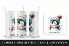Watercolor cute penguin hat scarf Merry Christmas greeting quote print 20 oz tumbler skinny mug wrap clipart t-shirt sublimation printable design