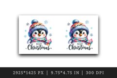 Watercolor cute penguin hat scarf Merry Christmas greeting quote print 20 oz tumbler skinny mug wrap clipart t-shirt sublimation printable design