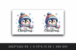 Watercolor cute penguin hat scarf Merry Christmas greeting quote print 20 oz tumbler skinny mug wrap clipart t-shirt sublimation printable design
