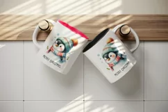 Watercolor cute penguin hat scarf Merry Christmas greeting quote print 20 oz tumbler skinny mug wrap clipart t-shirt sublimation printable design