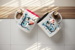 Watercolor cute penguin holding heart With Love Valentine Day quote print 20 oz tumbler skinny mug wrap clipart t-shirt sublimation printable design