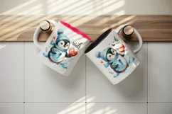 Watercolor cute penguin holding heart With Love Valentine Day quote print 20 oz tumbler skinny mug wrap clipart t-shirt sublimation printable design
