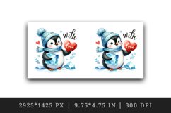 Watercolor cute penguin holding heart With Love Valentine Day quote print 20 oz tumbler skinny mug wrap clipart t-shirt sublimation printable design