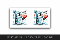 Watercolor cute penguin holding heart With Love Valentine Day quote print 20 oz tumbler skinny mug wrap clipart t-shirt sublimation printable design