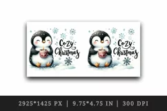 Watercolor cute penguin holding hot cocoa Cozy Christmas quote print 20 oz tumbler skinny mug wrap clipart t-shirt sublimation printable design