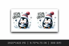 Watercolor cute penguin holding hot cocoa Cozy Christmas quote print 20 oz tumbler skinny mug wrap clipart t-shirt sublimation printable design
