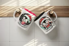 Watercolor cute penguin hot cocoa Warm Wishes Christmas quote New Year winter print tumbler mug wrap clipart t-shirt sublimation printable design png
