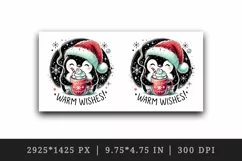 Watercolor cute penguin hot cocoa Warm Wishes Christmas quote New Year winter print tumbler mug wrap clipart t-shirt sublimation printable design png