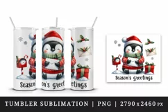 Watercolor cute penguin letter Santa hat Greeting Christmas quote print 20 oz tumbler skinny mug wrap clipart t-shirt sublimation printable design