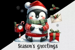 Watercolor cute penguin letter Santa hat Greeting Christmas quote print 20 oz tumbler skinny mug wrap clipart t-shirt sublimation printable design