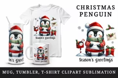 Watercolor cute penguin letter Santa hat Greeting Christmas quote print 20 oz tumbler skinny mug wrap clipart t-shirt sublimation printable design