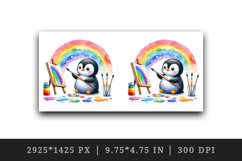 Watercolor cute penguin painting on canvas paint splatters colorful rainbow print tumbler skinny mug wrap clipart t-shirt sublimation printable design
