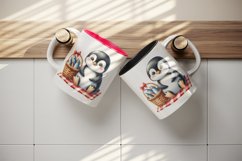 Watercolor cute penguin picnic basket full of fish red checkered blanket print tumbler skinny mug wrap clipart t-shirt sublimation printable design
