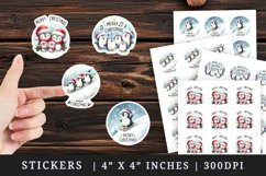 Watercolor cute penguin Santa hat family singing carol Merry Christmas quote winter print sticker sheet stickers printable sublimation design png