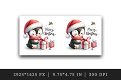 Watercolor cute penguin Santa hat gifts Merry Christmas greeting quote print 20oz tumbler skinny mug wrap clipart t-shirt sublimation printable design