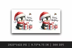 Watercolor cute penguin Santa hat gifts Merry Christmas greeting quote print 20oz tumbler skinny mug wrap clipart t-shirt sublimation printable design