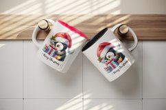 Watercolor cute penguin Santa hat gifts Merry Christmas greeting quote print 20oz tumbler skinny mug wrap clipart t-shirt sublimation printable design