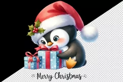 Watercolor cute penguin Santa hat gifts Merry Christmas greeting quote print 20oz tumbler skinny mug wrap clipart t-shirt sublimation printable design