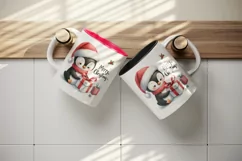 Watercolor cute penguin Santa hat gifts Merry Christmas greeting quote print 20oz tumbler skinny mug wrap clipart t-shirt sublimation printable design