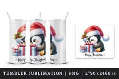Watercolor cute penguin Santa hat gifts Merry Christmas greeting quote print 20oz tumbler skinny mug wrap clipart t-shirt sublimation printable design