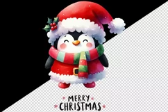 Watercolor cute penguin Santa hat Merry Christmas greeting quote print 20 oz tumbler skinny mug wrap clipart t-shirt sublimation printable design