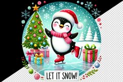 Watercolor cute penguin tree Let it Snow quote Christmas New Year winter print tumbler skinny mug wrap clipart t-shirt sublimation printable design