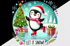 Watercolor cute penguin tree Let it Snow quote Christmas New Year winter print tumbler skinny mug wrap clipart t-shirt sublimation printable design