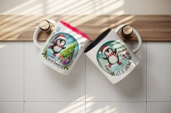 Watercolor cute penguin tree Let it Snow quote Christmas New Year winter print tumbler skinny mug wrap clipart t-shirt sublimation printable design