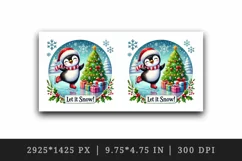 Watercolor cute penguin tree Let it Snow quote Christmas New Year winter print tumbler skinny mug wrap clipart t-shirt sublimation printable design