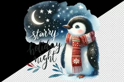 Watercolor cute penguin winter Starry Holiday Night Christmas quote print 20 oz tumbler skinny mug wrap clipart t-shirt sublimation printable design