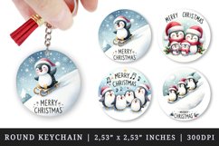 Watercolor cute penguin with Santa hat family singing carols Merry Christmas quote New Year winter print round keychain keychains sublimation design