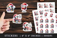 Watercolor cute penguin wrapping gifts red Santa hat Merry Christmas quote New Year winter print sticker sheet stickers printable sublimation design png