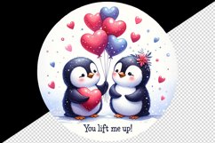 Watercolor cute penguins red heart balloons love Valentine Day quote print 20 oz tumbler skinny mug wrap clipart t-shirt sublimation printable design