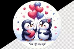 Watercolor cute penguins red heart balloons love Valentine Day quote print 20 oz tumbler skinny mug wrap clipart t-shirt sublimation printable design