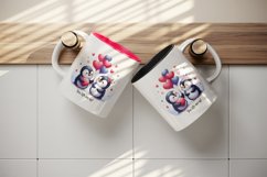 Watercolor cute penguins red heart balloons love Valentine Day quote print 20 oz tumbler skinny mug wrap clipart t-shirt sublimation printable design