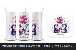 Watercolor cute penguins red heart balloons love Valentine Day quote print 20 oz tumbler skinny mug wrap clipart t-shirt sublimation printable design