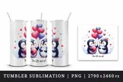 Watercolor cute penguins red heart balloons love Valentine Day quote print 20 oz tumbler skinny mug wrap clipart t-shirt sublimation printable design