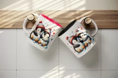 Watercolor cute penguins together heart Christmas Valentine Day print 20 oz tumbler skinny mug wrap clipart t-shirt sublimation printable design