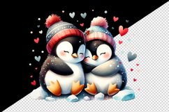 Watercolor cute penguins together heart Christmas Valentine Day print 20 oz tumbler skinny mug wrap clipart t-shirt sublimation printable design
