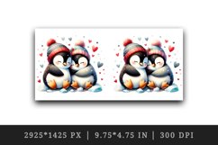 Watercolor cute penguins together heart Christmas Valentine Day print 20 oz tumbler skinny mug wrap clipart t-shirt sublimation printable design
