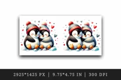 Watercolor cute penguins together heart Christmas Valentine Day print 20 oz tumbler skinny mug wrap clipart t-shirt sublimation printable design