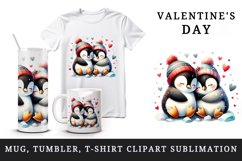 Watercolor cute penguins together heart Christmas Valentine Day print 20 oz tumbler skinny mug wrap clipart t-shirt sublimation printable design