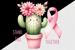 Watercolor cute pink cactus ribbon breast cancer awareness quote print 20 oz tumbler skinny mug wrap clipart t-shirt sublimation printable design
