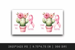 Watercolor cute pink cactus ribbon breast cancer awareness quote print 20 oz tumbler skinny mug wrap clipart t-shirt sublimation printable design