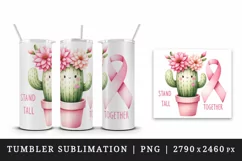 Watercolor cute pink cactus ribbon breast cancer awareness quote print 20 oz tumbler skinny mug wrap clipart t-shirt sublimation printable design