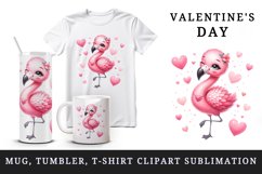 Watercolor cute pink flamingo necklace heart Love Valentine Day quote print 20 oz tumbler skinny mug wrap clipart t-shirt sublimation printable design