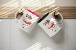 Watercolor cute pink flamingo wearing sunhat and striking pose summer print 20 oz tumbler skinny mug wrap clipart t-shirt sublimation printable design