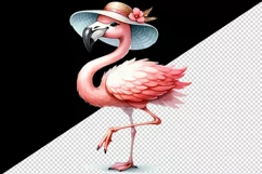 Watercolor cute pink flamingo wearing sunhat and striking pose summer print 20 oz tumbler skinny mug wrap clipart t-shirt sublimation printable design
